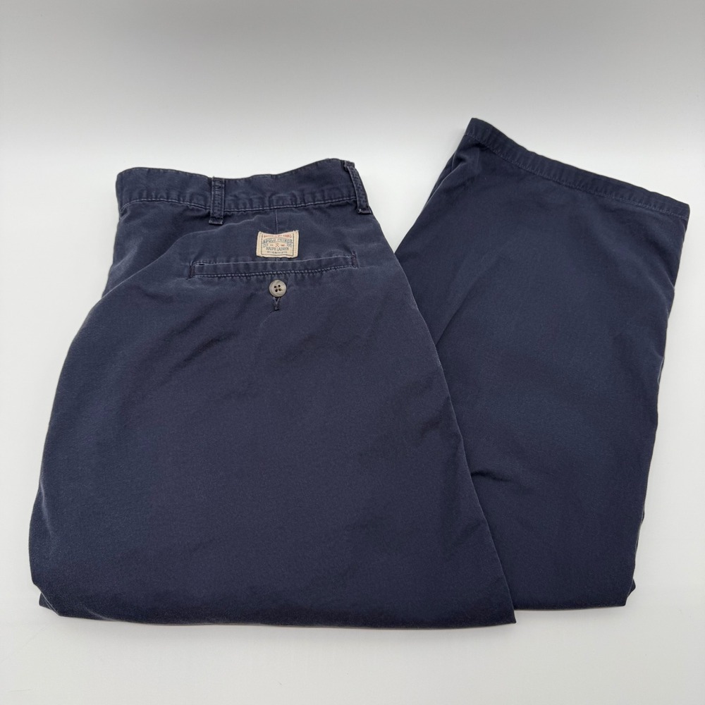 Vintage Polo Ralph Lauren Mens Chino Pants Navy Blue Pleated Cotton USA Made